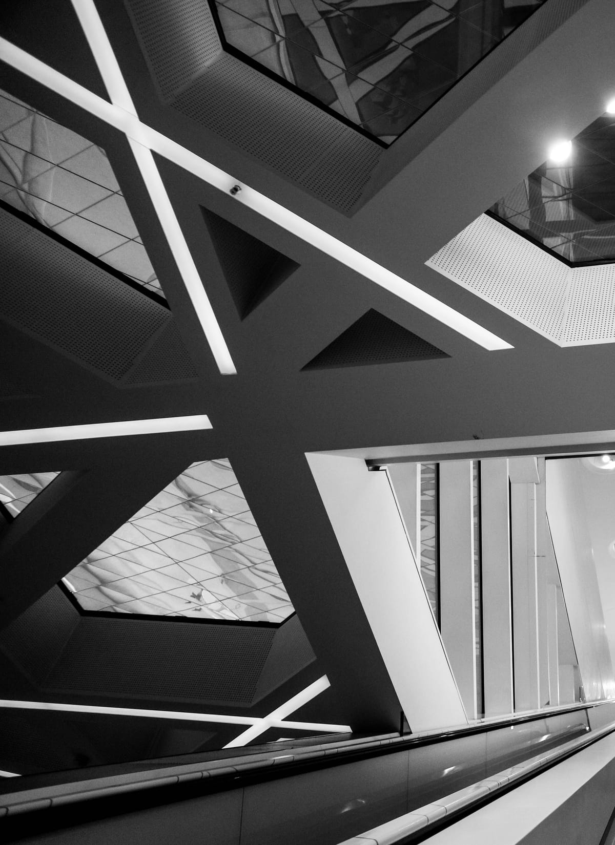 Intersecting structural lines seen from below